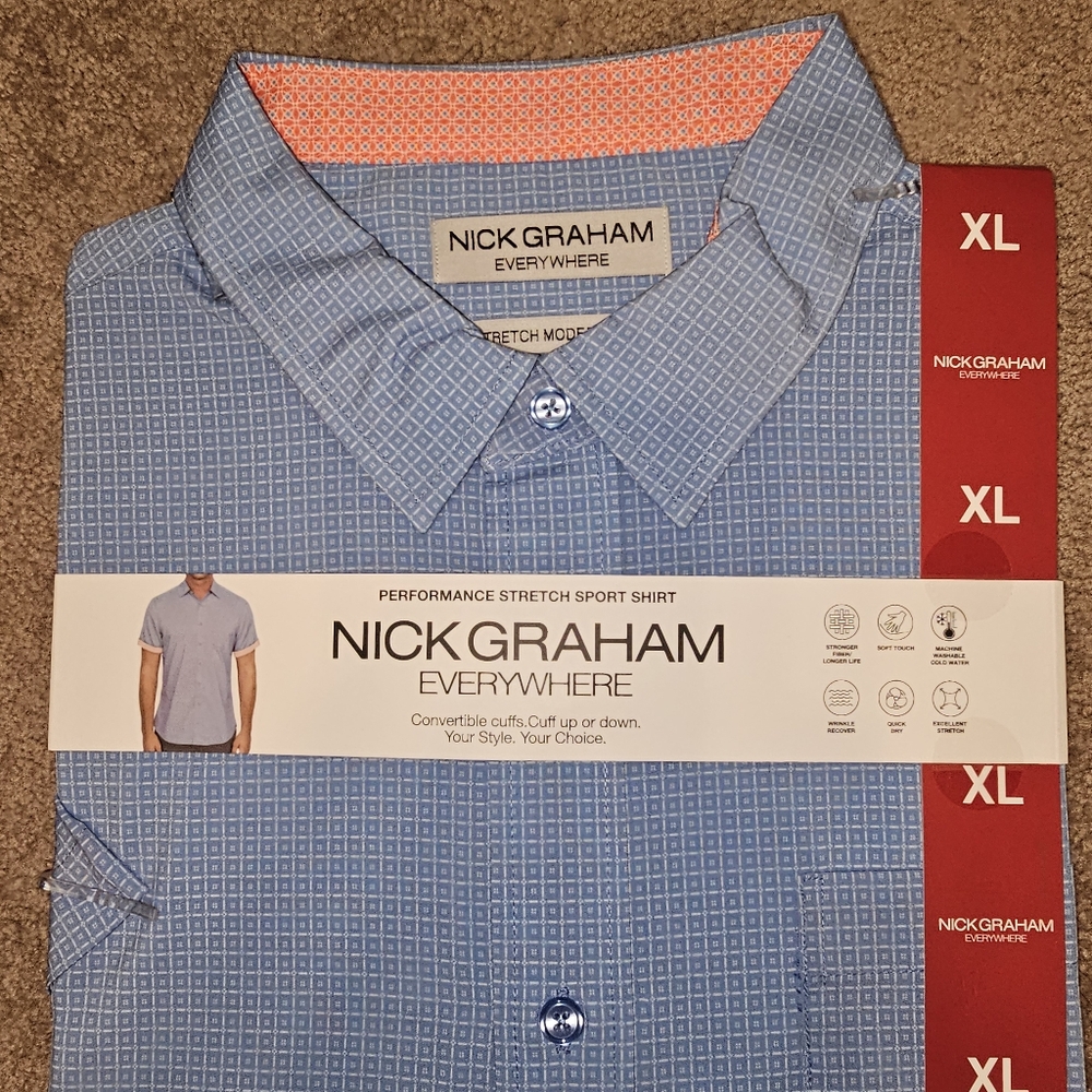 Nick Graham Men's Performance Stretch Sport Short Sleeve Woven Shirt